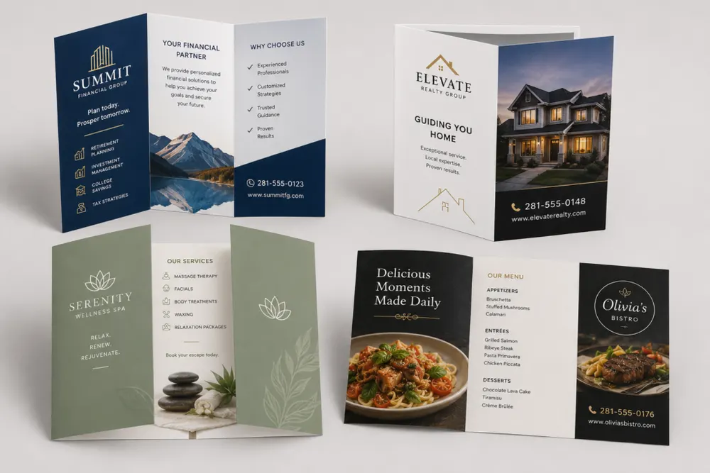 Full color folded brochures printed for business marketing