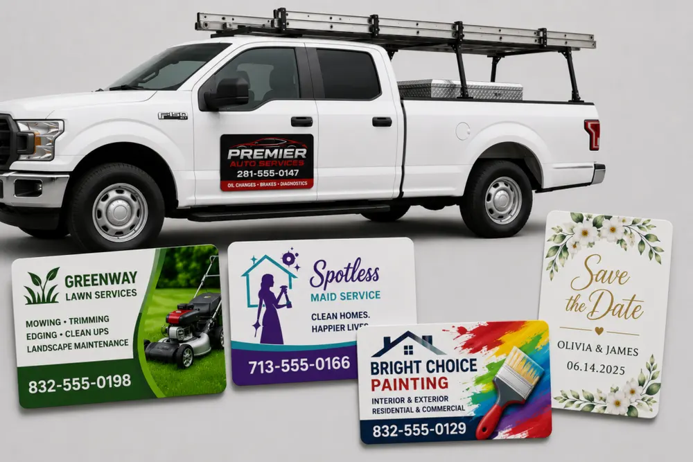 Custom vehicle, business card, and save the date magnets