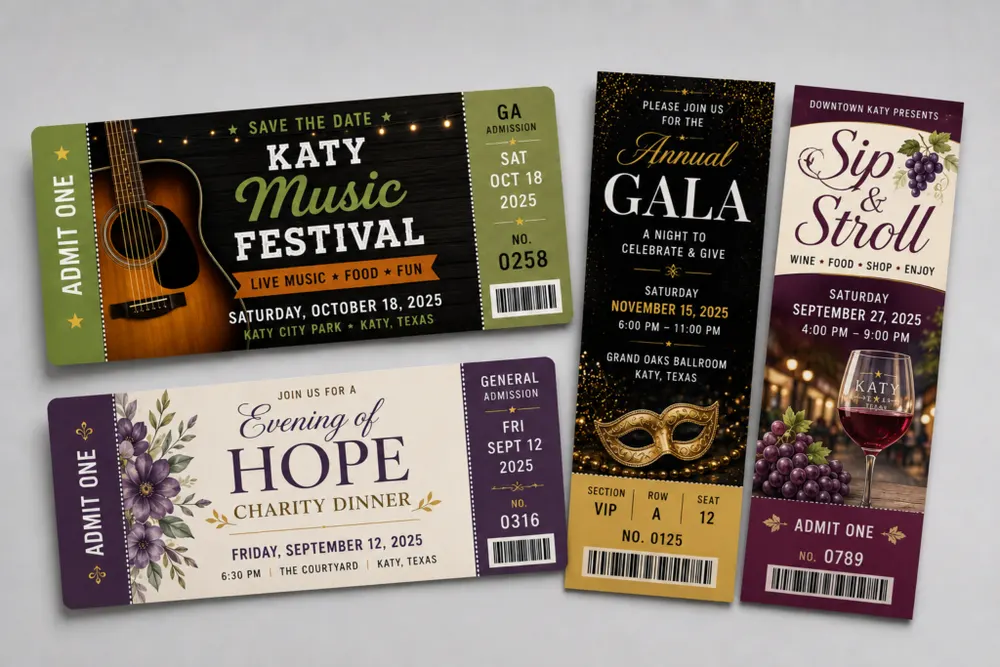 Custom printed tickets for concerts and community events