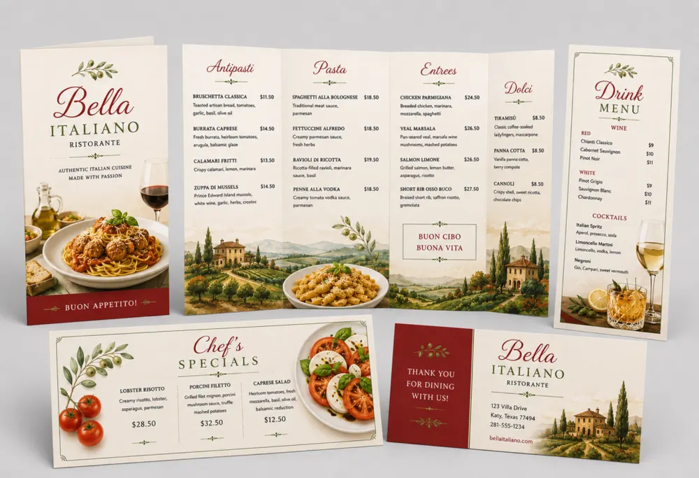 Examples of custom printed restaurant menus