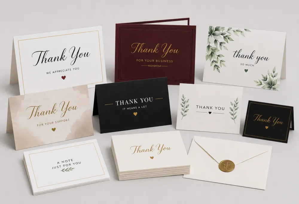 Personalized thank you cards and note cards on card stock